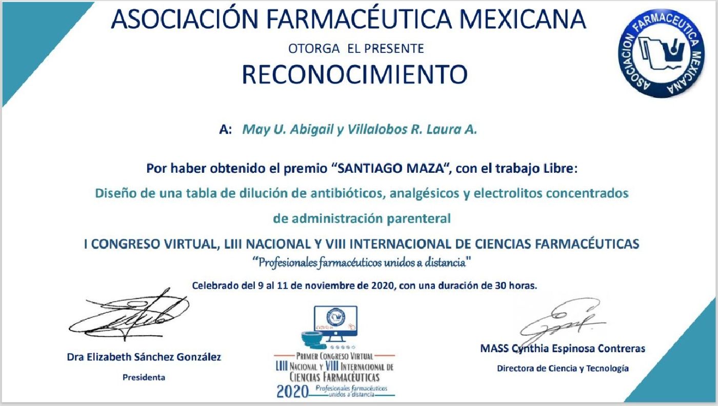 Otorgan el premio nacional “Santiago Maza” a estudiante de la Licenciatura en Farmacia